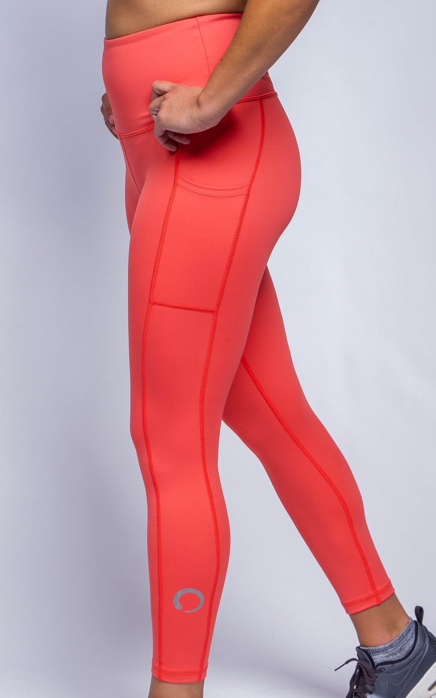 High Waisted Leggings With Pocket in Coral - full length –